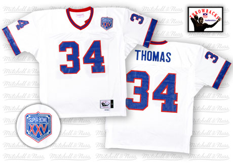 Men's Authentic Thurman Thomas Mitchell and Ness Jersey White Road - #34 Throwback NFL Buffalo Bills
